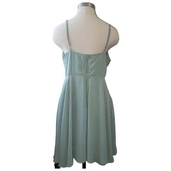 CT1604 Windsor Mint Green Spaghetti Strap Faux Wrap Dress L - Picture 2 of 4